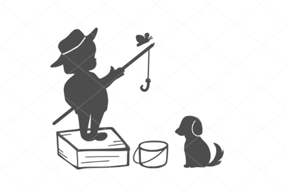 Fishing Girl and Puppy: A Charming Embroidery Design